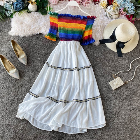 Image of New Sexy Strapless White Dress V-neck Padded Stretchy Back Women Summer Off-shoulder Fairy Mini Vestidos hollow lace V-neck back