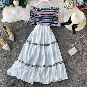 New Sexy Strapless White Dress V-neck Padded Stretchy Back Women Summer Off-shoulder Fairy Mini Vestidos hollow lace V-neck back